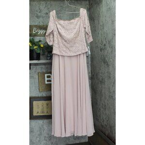 Alex Evenings Womens Off-the-Shoulder Mixed-Media Gown Dress Blush Pink 18